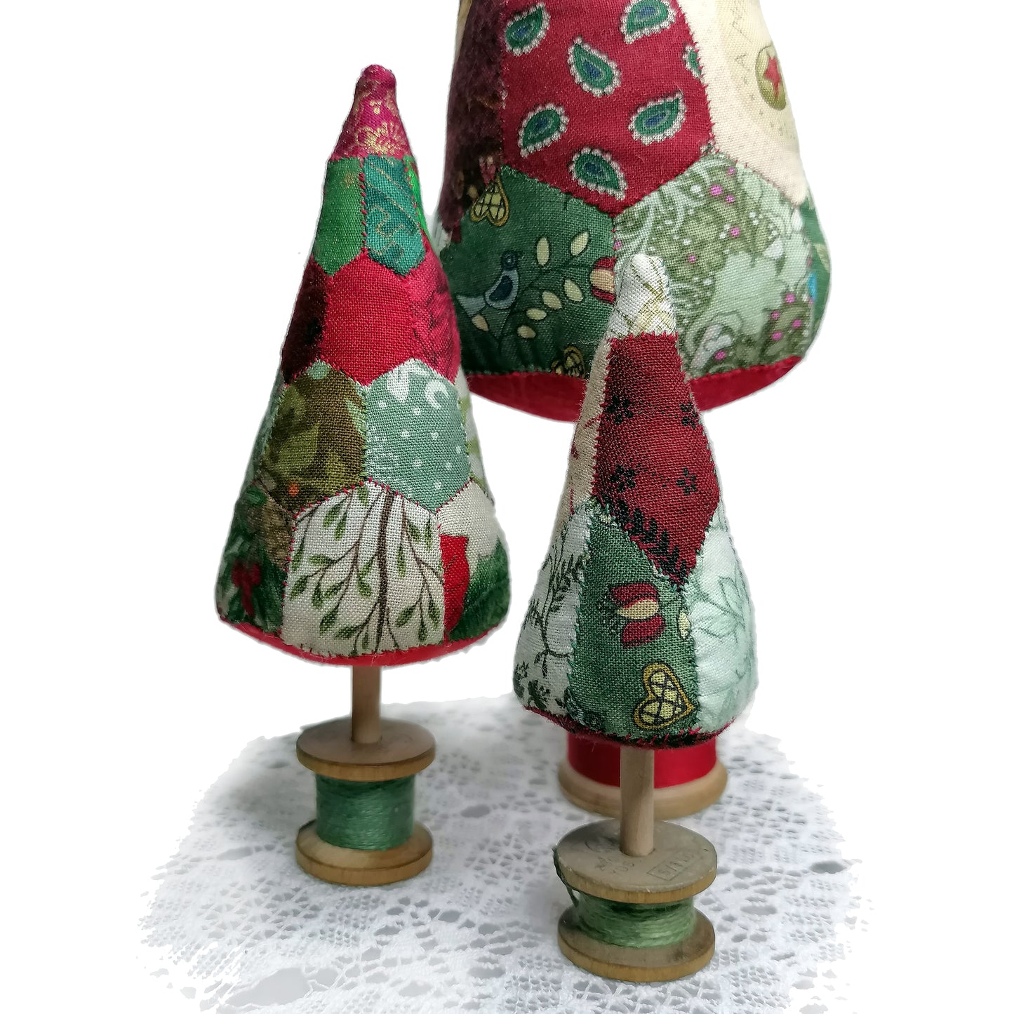 Set of 3 Miniature Patchwork Christmas Trees