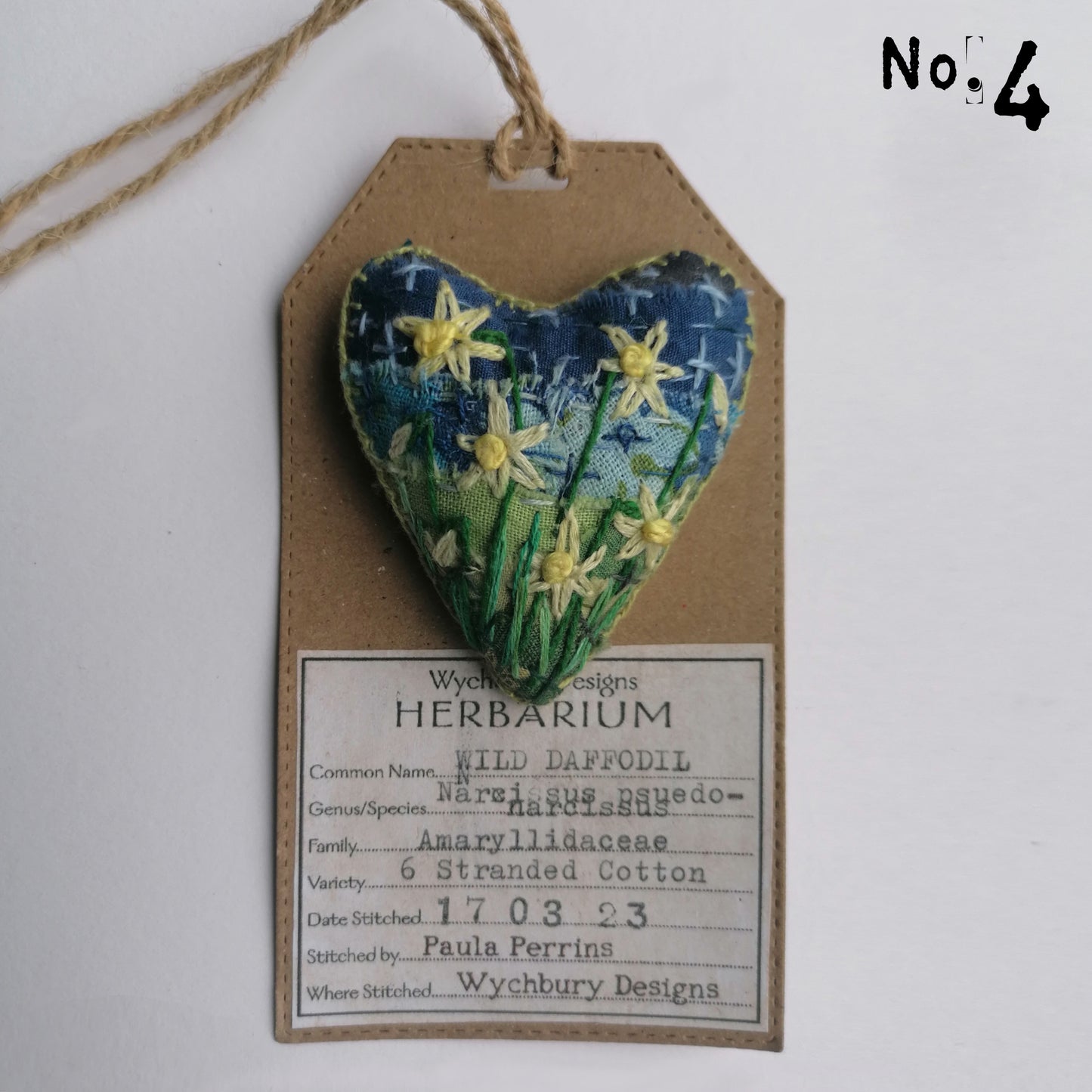 Stitched DAFFODIL Heart Brooches