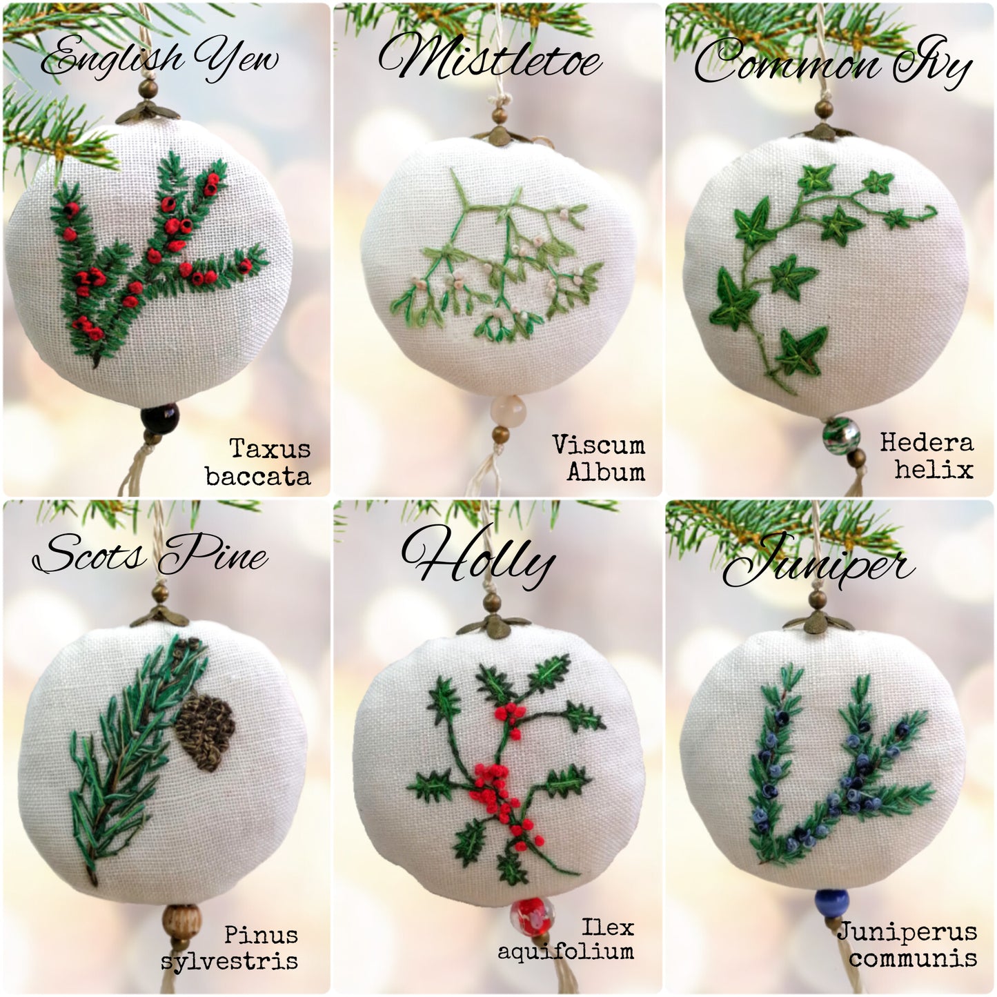 NEW! Embroidered Ornaments - Christmas Herbarium.