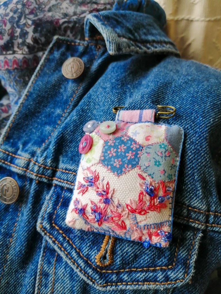 Patchwork Embroidered Fob Brooch