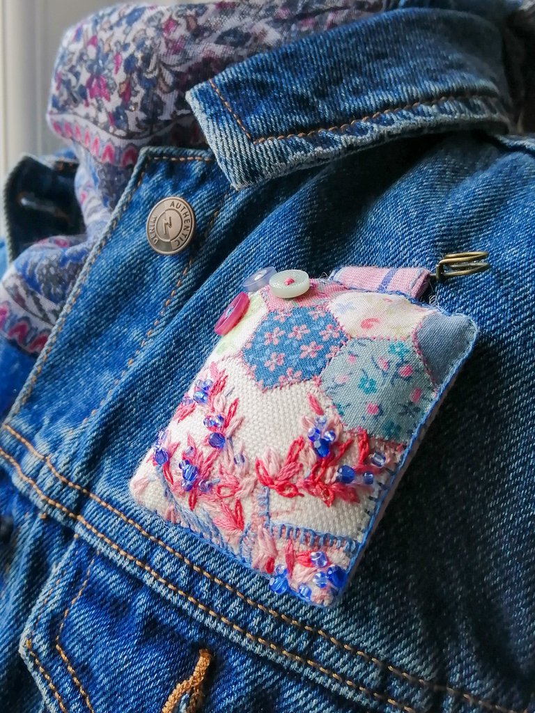 Patchwork Embroidered Fob Brooch