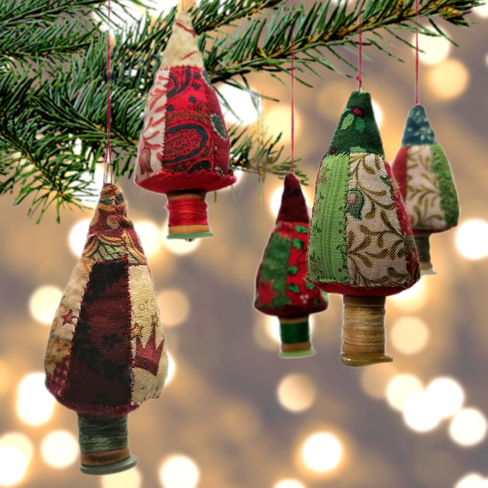Patchwork Spool Trees -  Mix & Match Christmas Decorations, 3 for £20