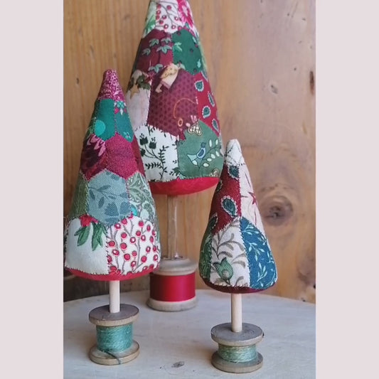 Set of 3 Miniature Patchwork Christmas Trees
