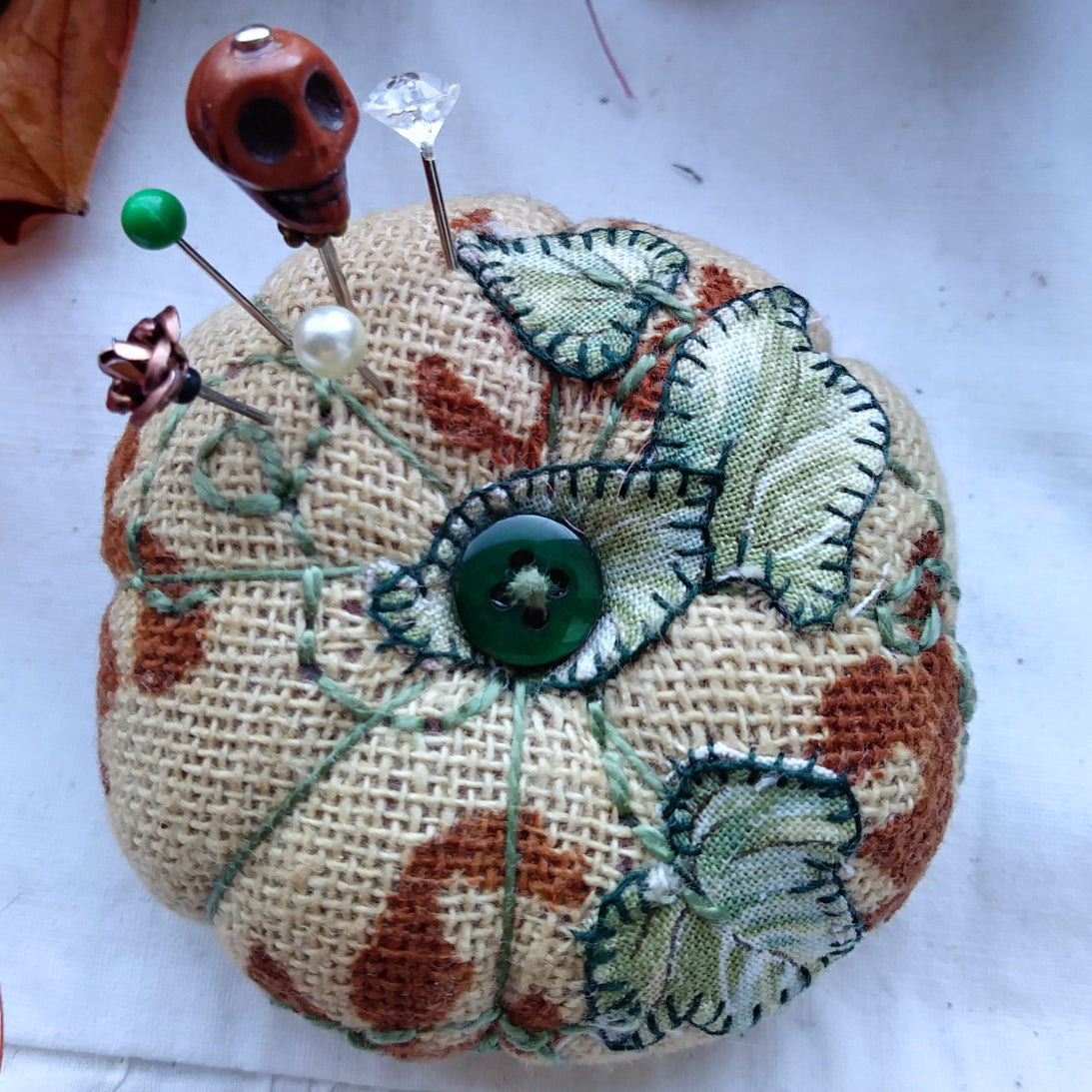 Pumpkin pincushion chestnut and natural colourway