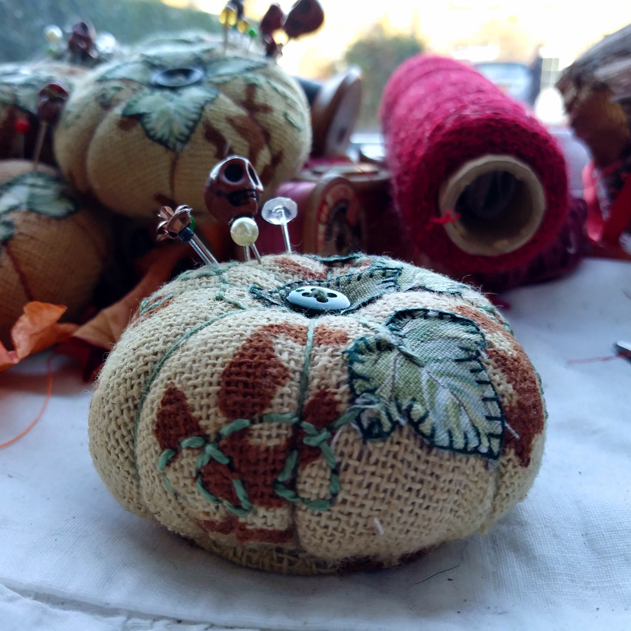 Pumpkin pincushion chestnut and natural colourway