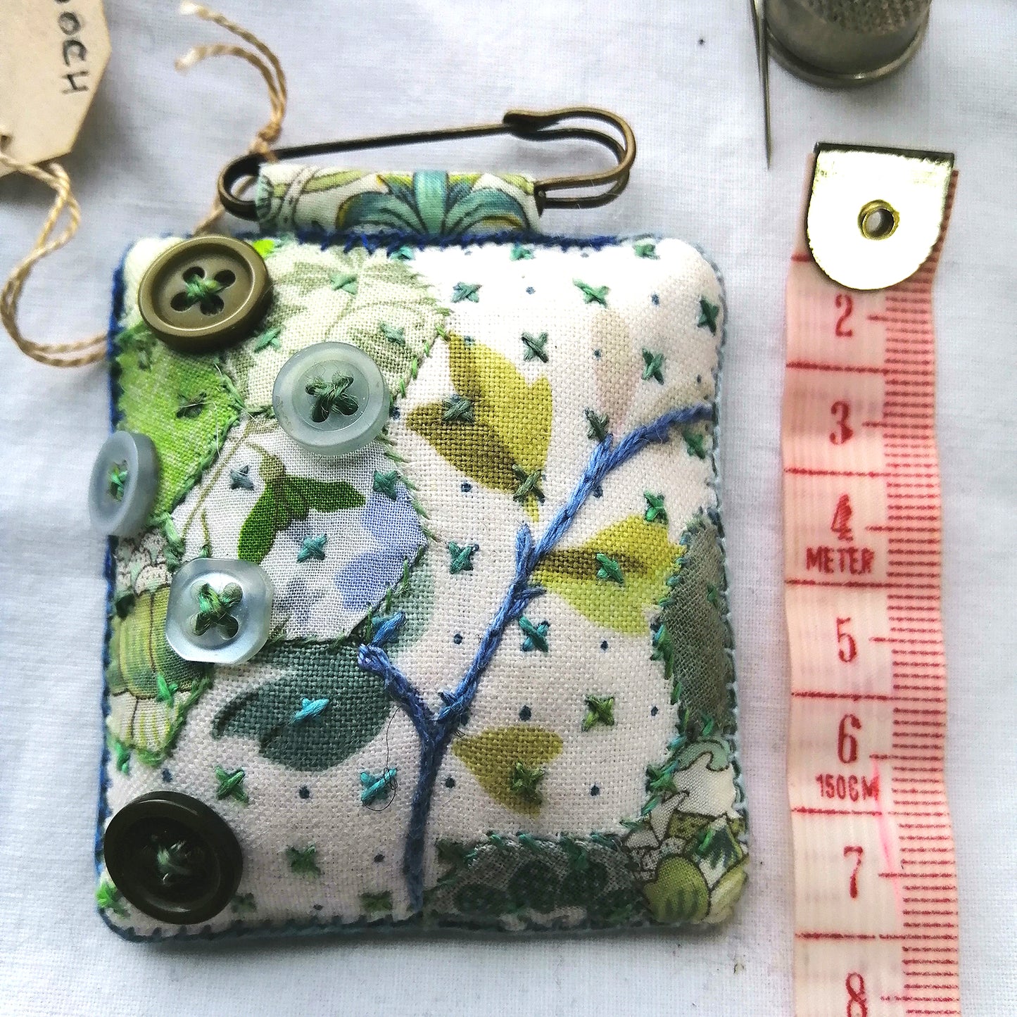 Patchwork Embroidered Fob Brooch.