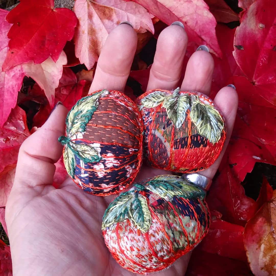 Embroidered Pumpkin Brooches