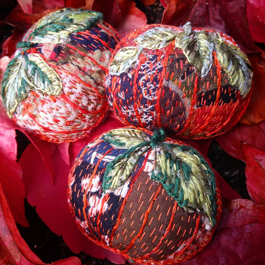 Embroidered Pumpkin Brooches