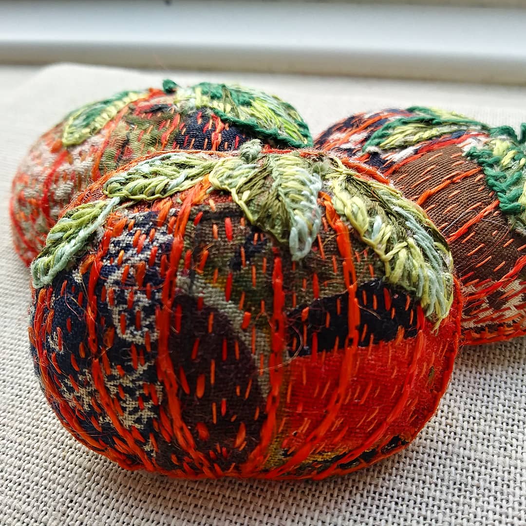 Embroidered Pumpkin Brooches