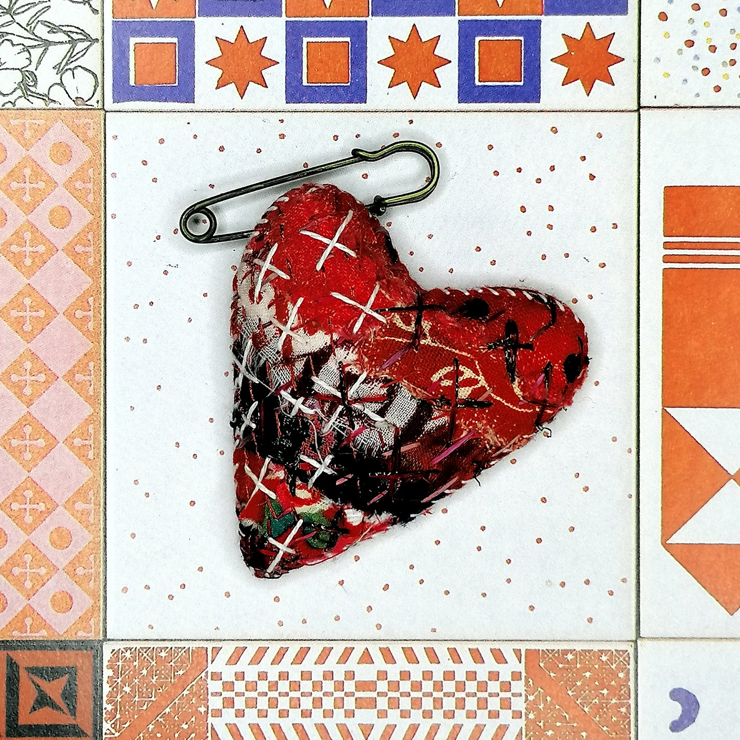 Stitched Heart Fob Brooch