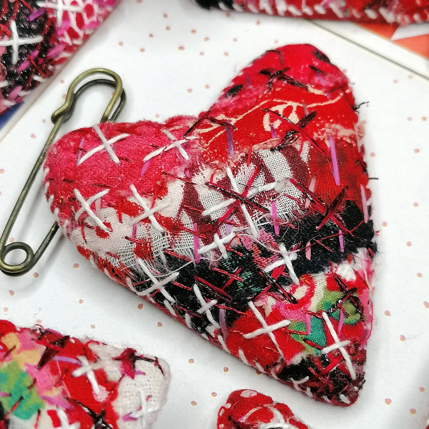 Stitched Heart Fob Brooch