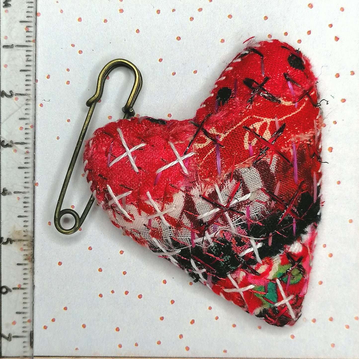 Stitched Heart Fob Brooch