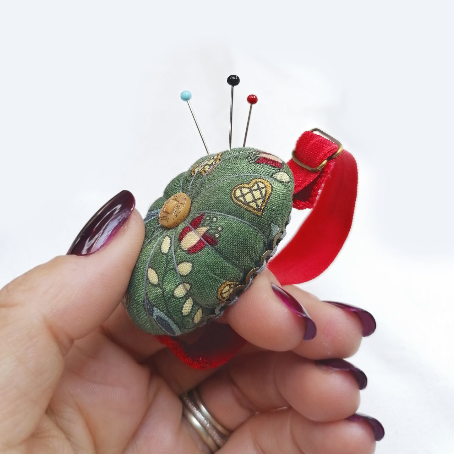 Oval Wrist Pin Cushion - Vintage Button Collection