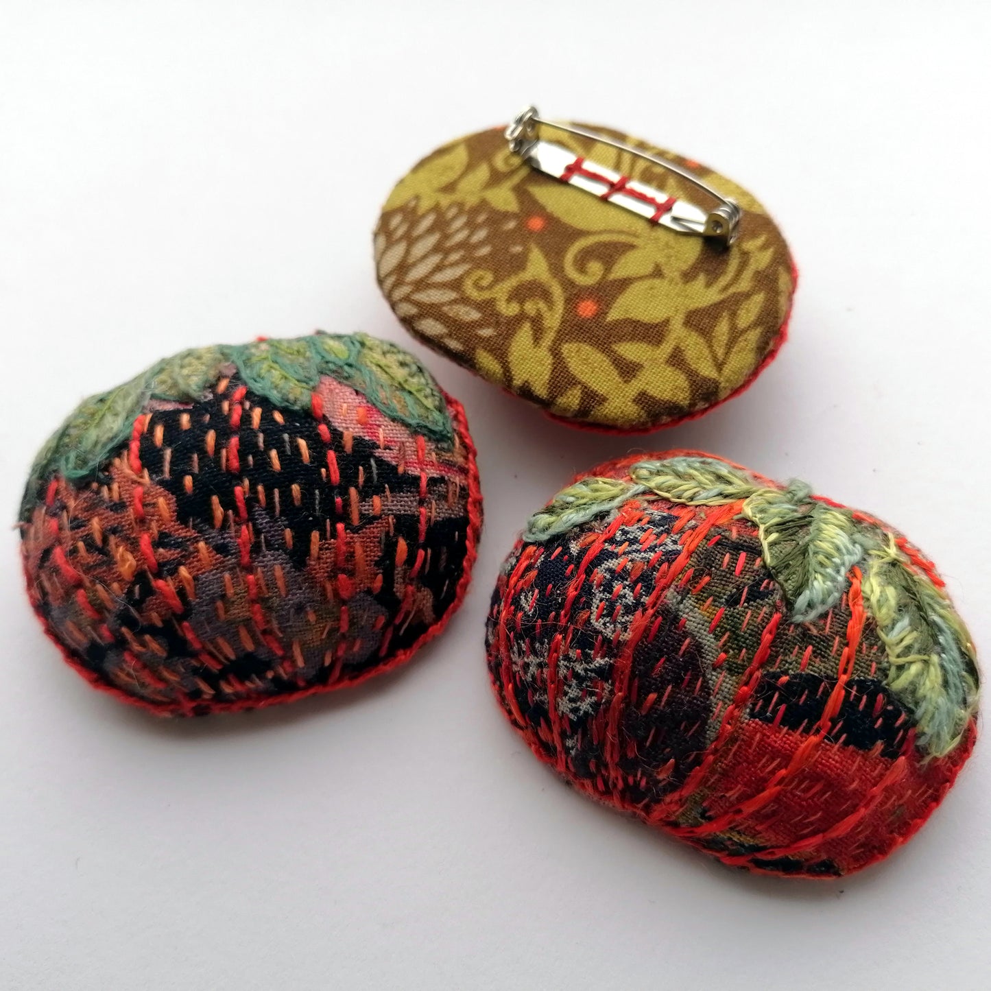 Embroidered Pumpkin Brooches