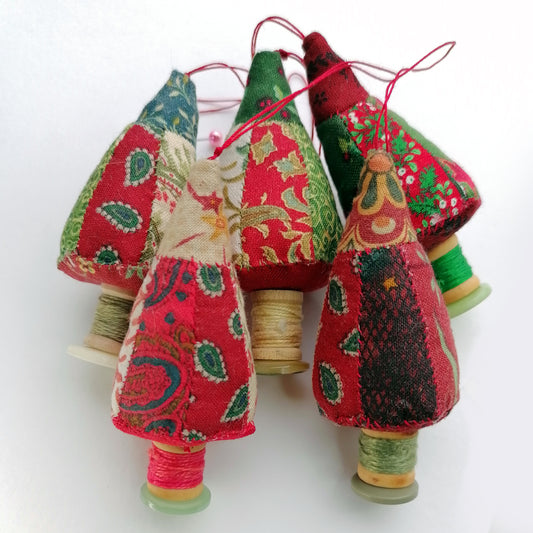 Patchwork Spool Trees -  Mix & Match Christmas Decorations, 3 for £20