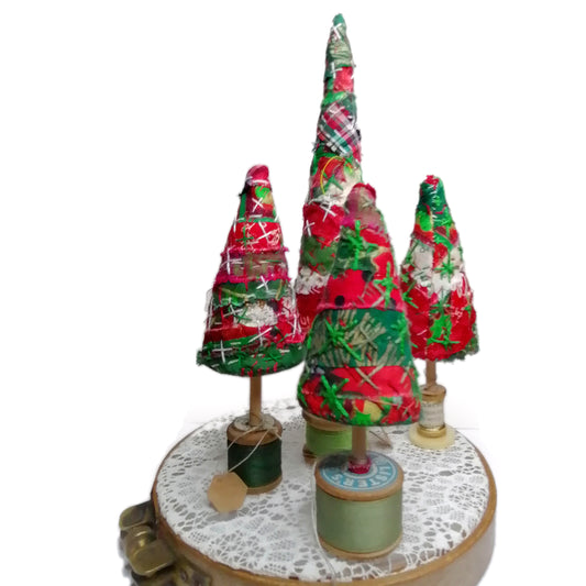 Slow-stitched Patchwork Christmas Trees