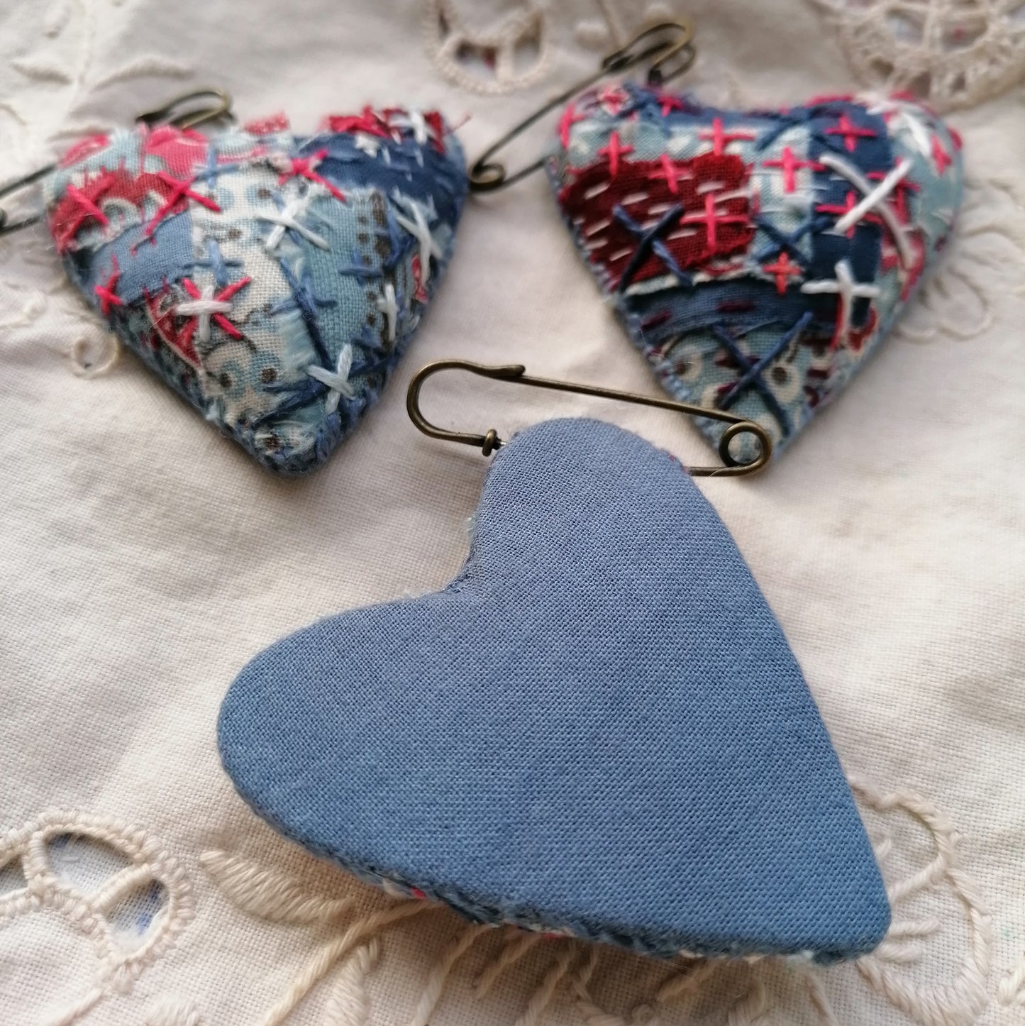 Stitched Heart Fob Brooch