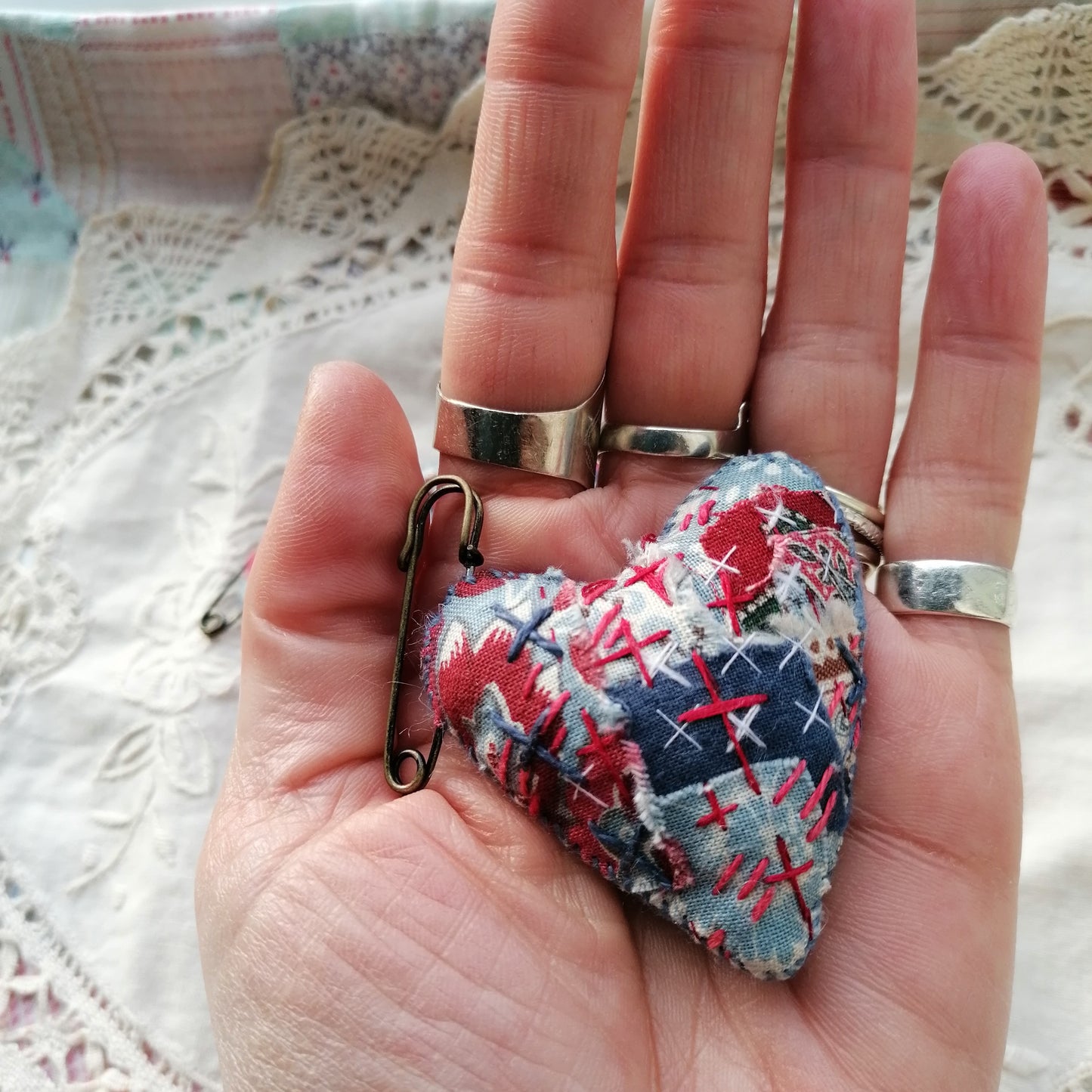 Stitched Heart Fob Brooch