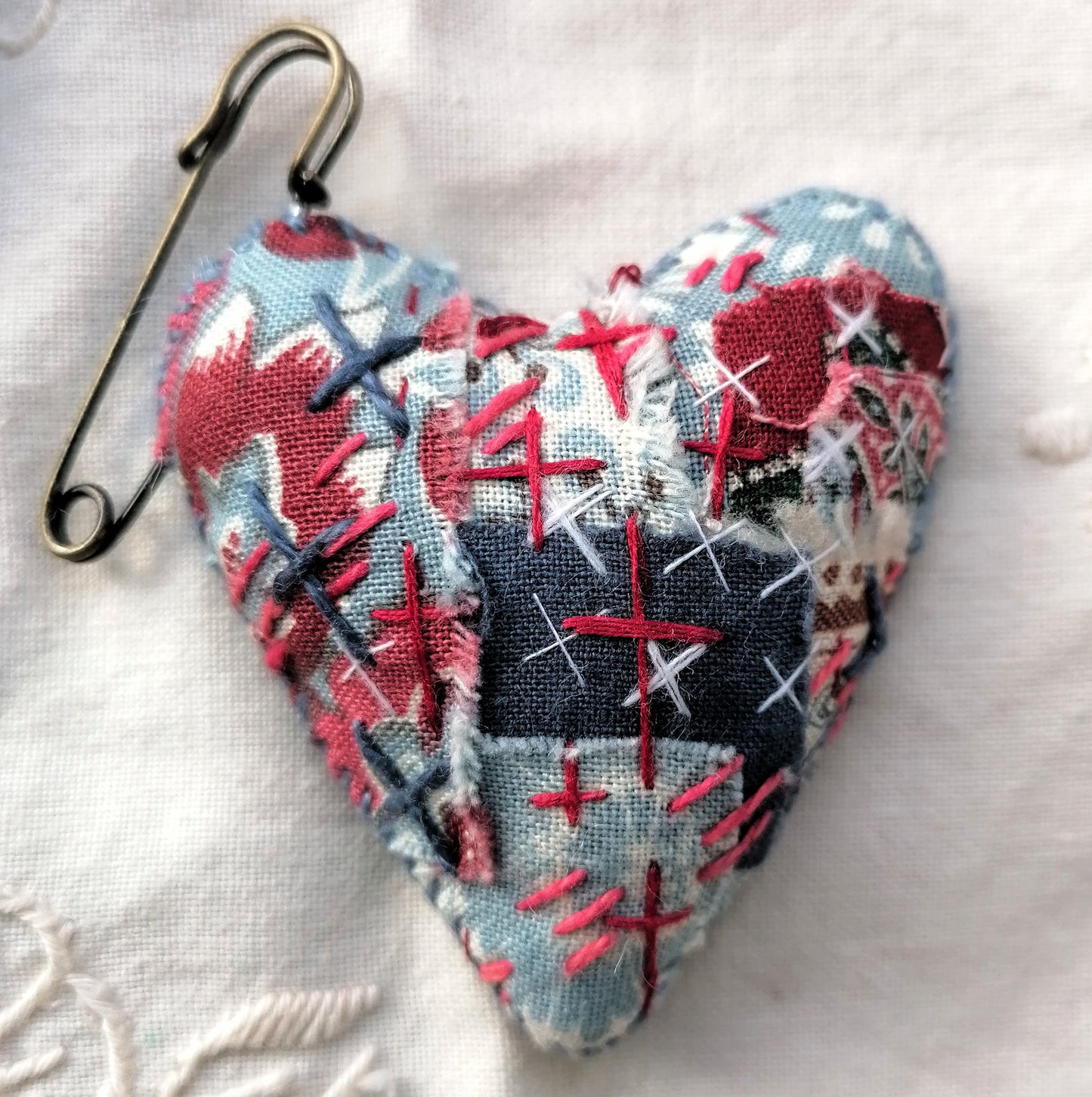 Stitched Heart Fob Brooch