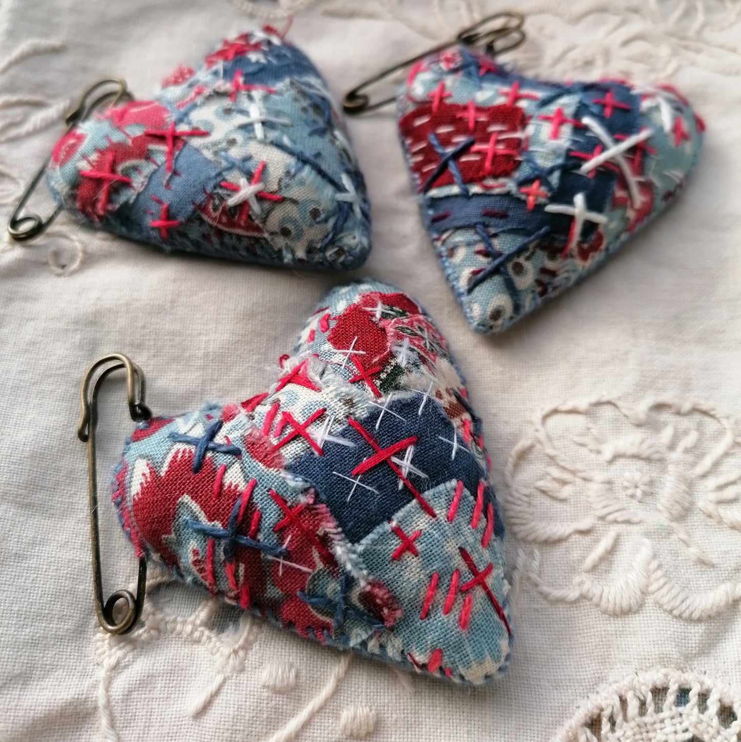 Stitched Heart Fob Brooch