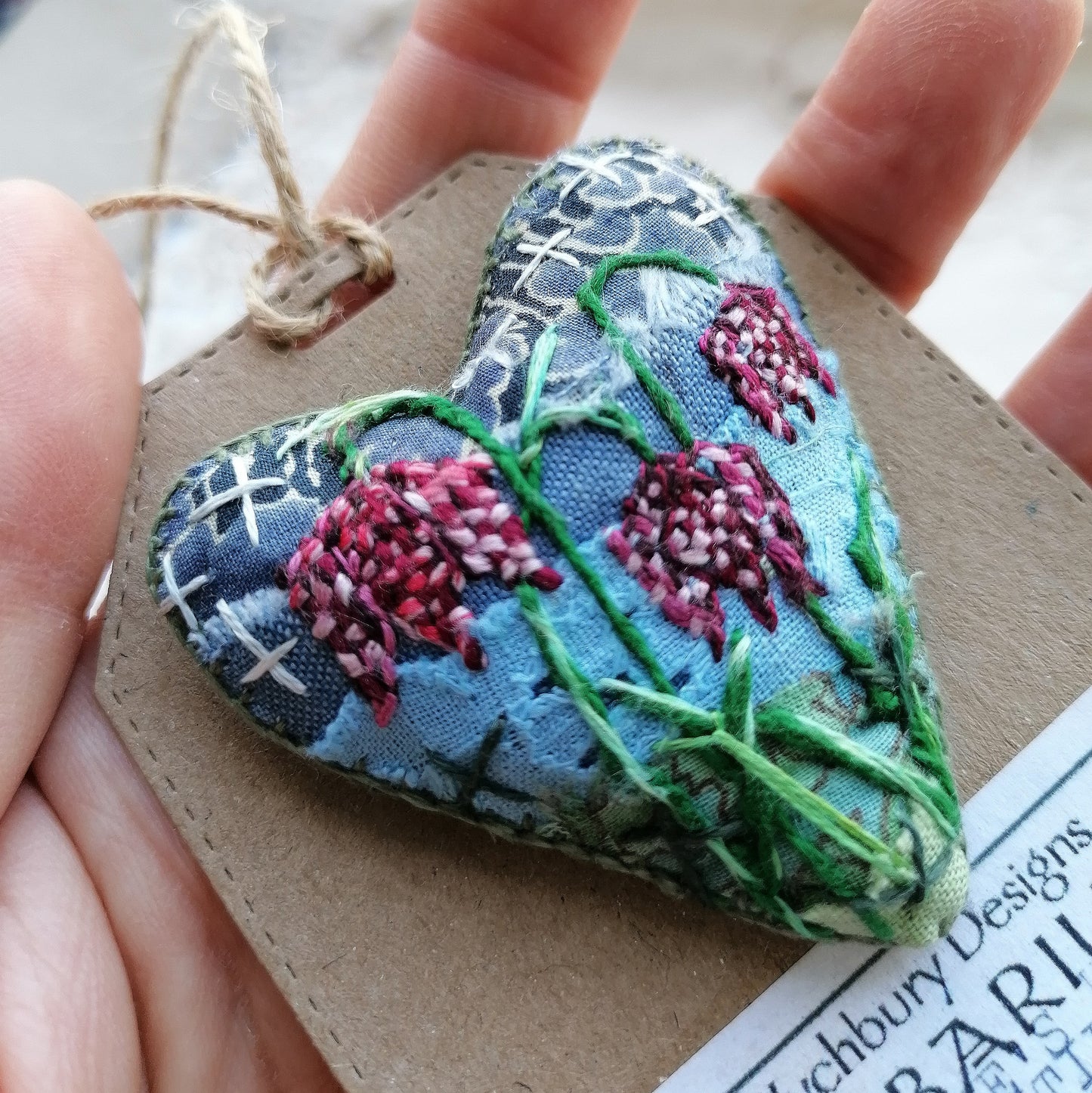 Stitched SNAKE'S HEAD FRITILLARY Heart Brooches