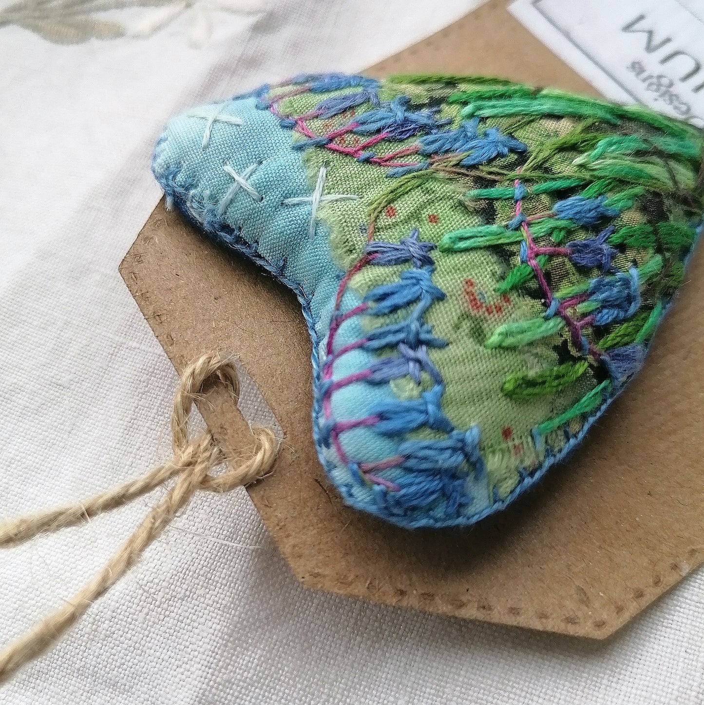 Stitched BLUEBELL Heart Brooches