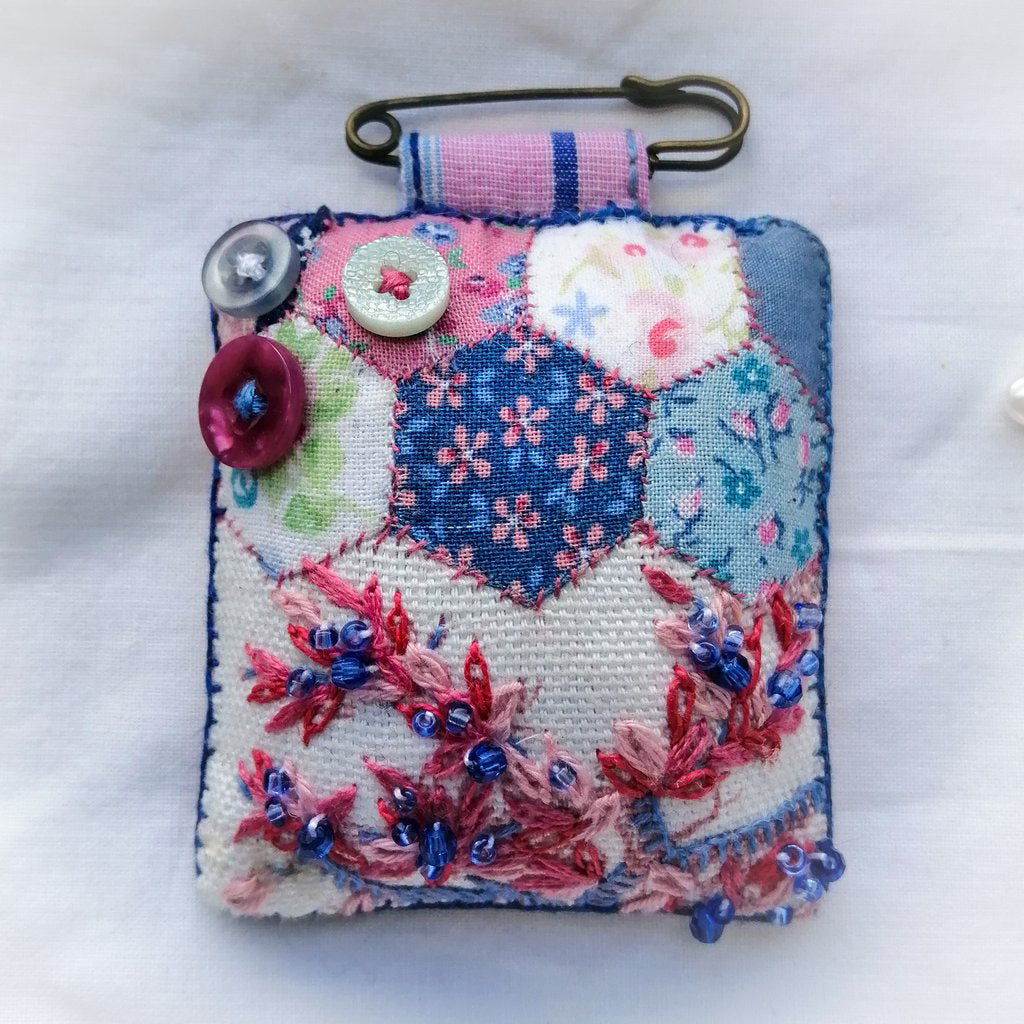 Patchwork Embroidered Fob Brooch
