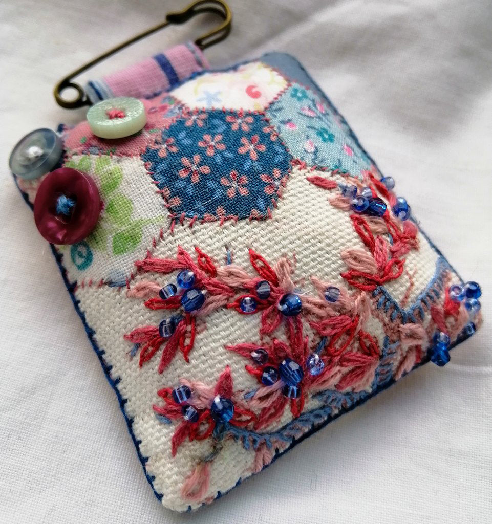 Patchwork Embroidered Fob Brooch
